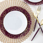 Round Accent Pattern Plastic Plates Round Purple • Gold Pattern Plastic Plates | 10 Pack