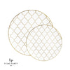 Round Accent Pattern Plastic Plates Round White • Gold Lattice Pattern Plastic Plates | 10 Pack