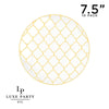 Round Accent Pattern Plastic Plates Round White • Gold Lattice Pattern Plastic Plates | 10 Pack