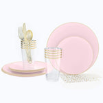 Round Set Party Box 56 Pc | Round Coupe Blush • Gold Plastic Party Set