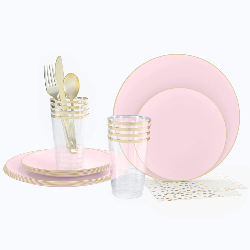 Round Set Party Box 56 Pc | Round Coupe Blush • Gold Plastic Party Set