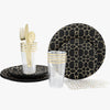 Set Round Pattern Party Box 56 Pc | Round Pattern Black • Gold Plastic Party Set