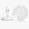 Set Scallop Design Party Box 56 Pc | Solid Scallop White • Silver Plastic Party Set