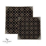 Square Accent Pattern Plastic Plates Square Black • Gold Art Deco Pattern Plastic Plates | 10 Plates