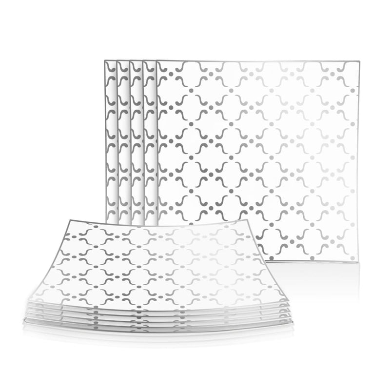 Square Accent Pattern Plastic Plates Square Clear • Silver Pattern Plastic Plates | 10 Plates