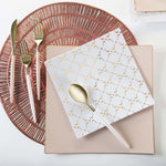 Square Accent Pattern Plastic Plates Square White • Gold Pattern Plastic Plates | 10 Plates